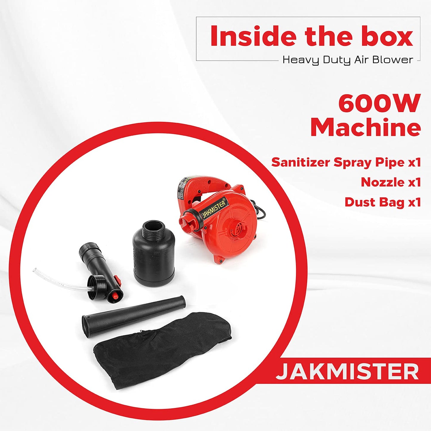 JAKMISTER 3In1-600W-Variable HEPA Filter Speed Water Blower/Sanitizer Machine/Single Speed -Vacuum Cleaner/Air Blower Machine Dust Cleaner(Anti-Vibration) Unbreakable Multi-Purpose Air Blower