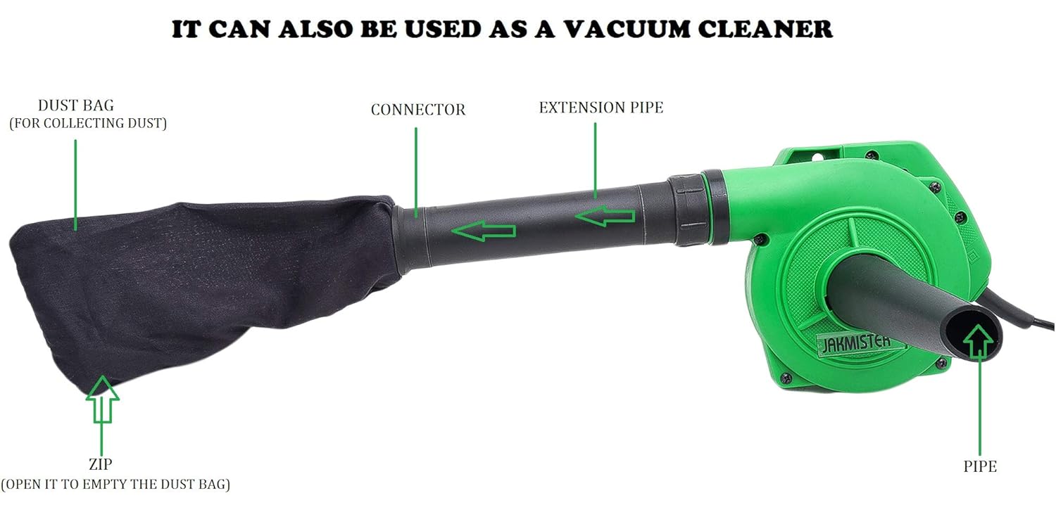 Jakmister- 3.5m³/min 800 Watts Rifle Range Air Blower Dust Cleaner with 1 Extension Pipe/Vacuum Cleaner & Collector