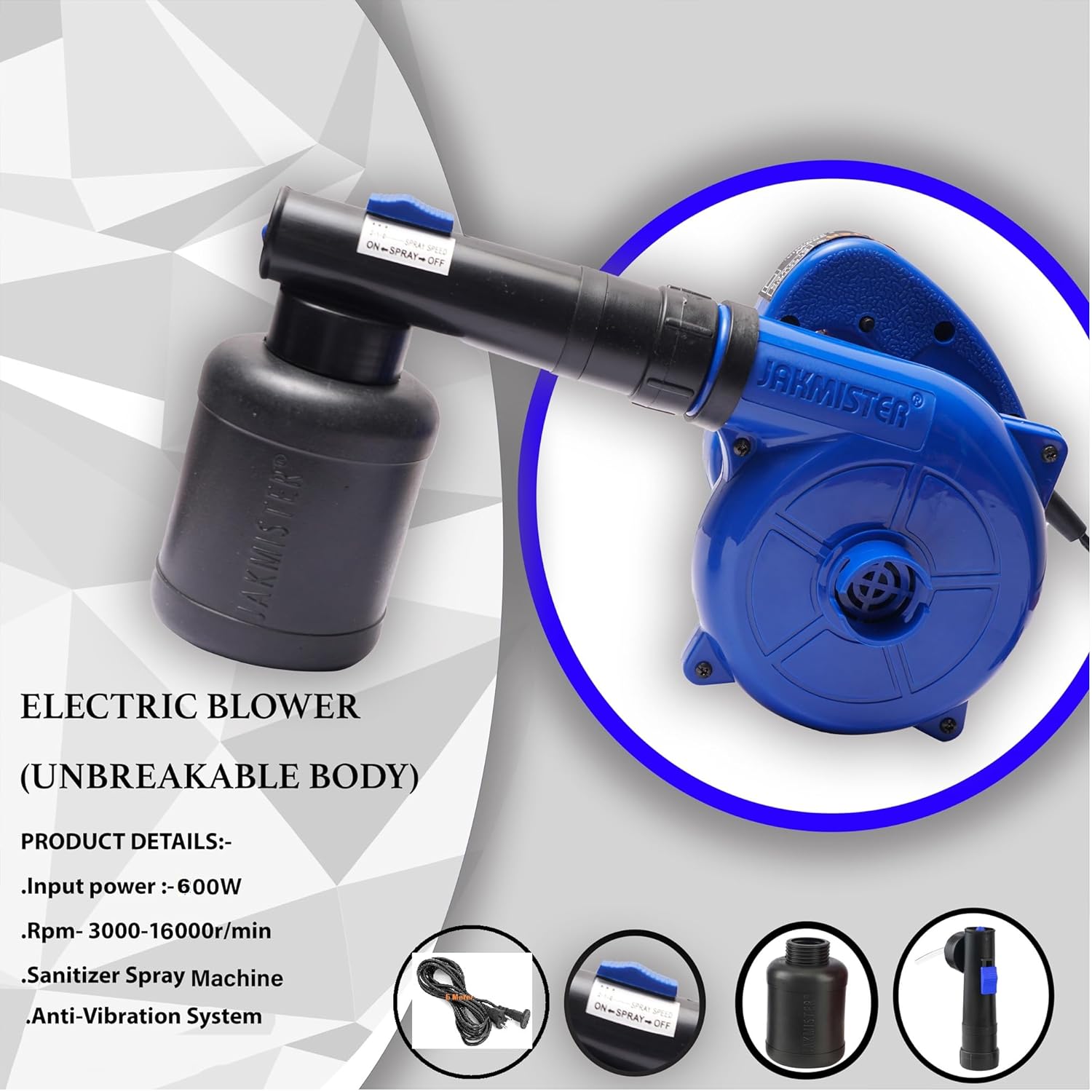 Jakmister 600W + 6M Extension Wire -Water Blower + Vacuum Cleaner+ Paint Sprayer + Air Blower Machine