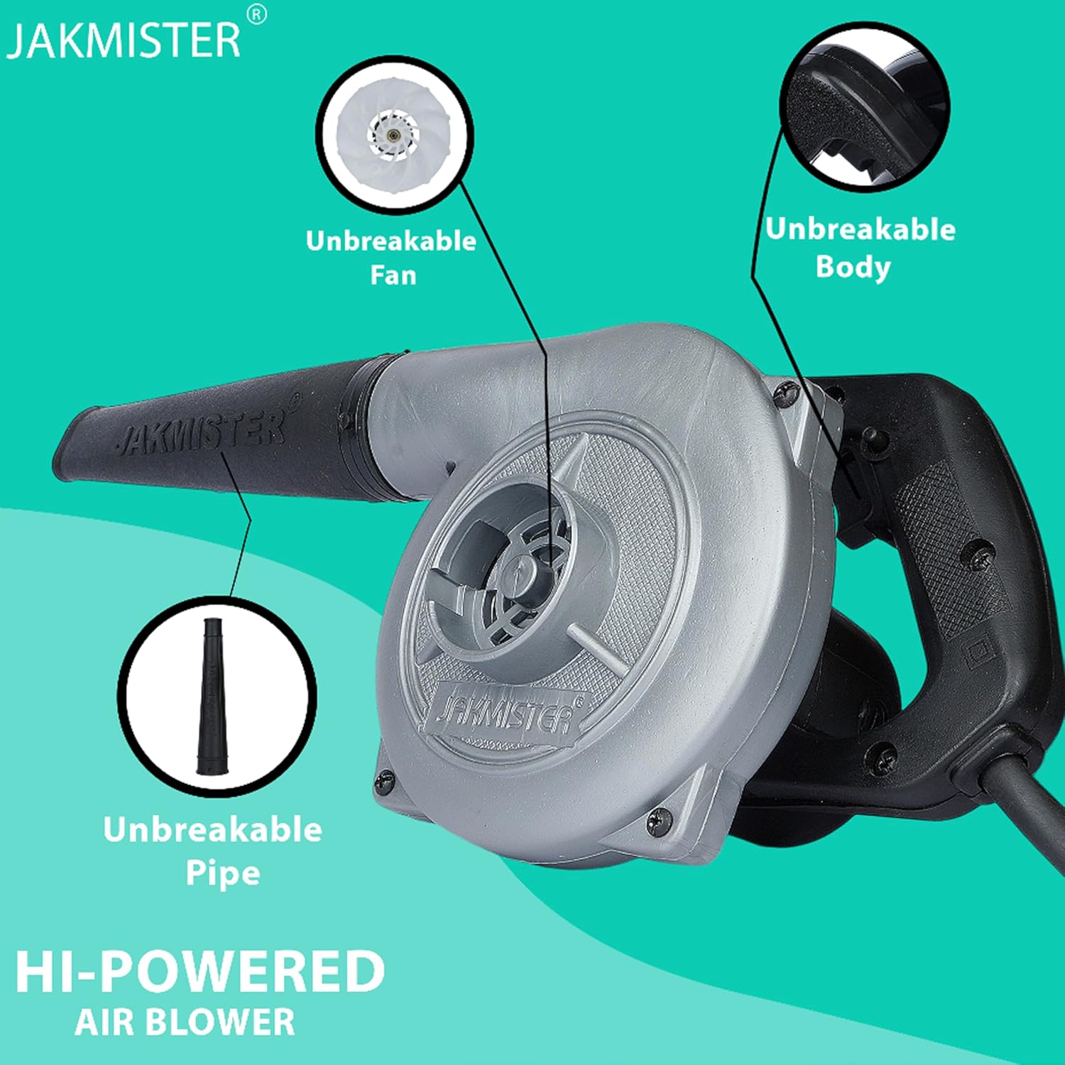 Jakmister Vacuum Suction Pipe- 950 Watts Silver Unbreakable Heavy Duty Air Blower with Attachments