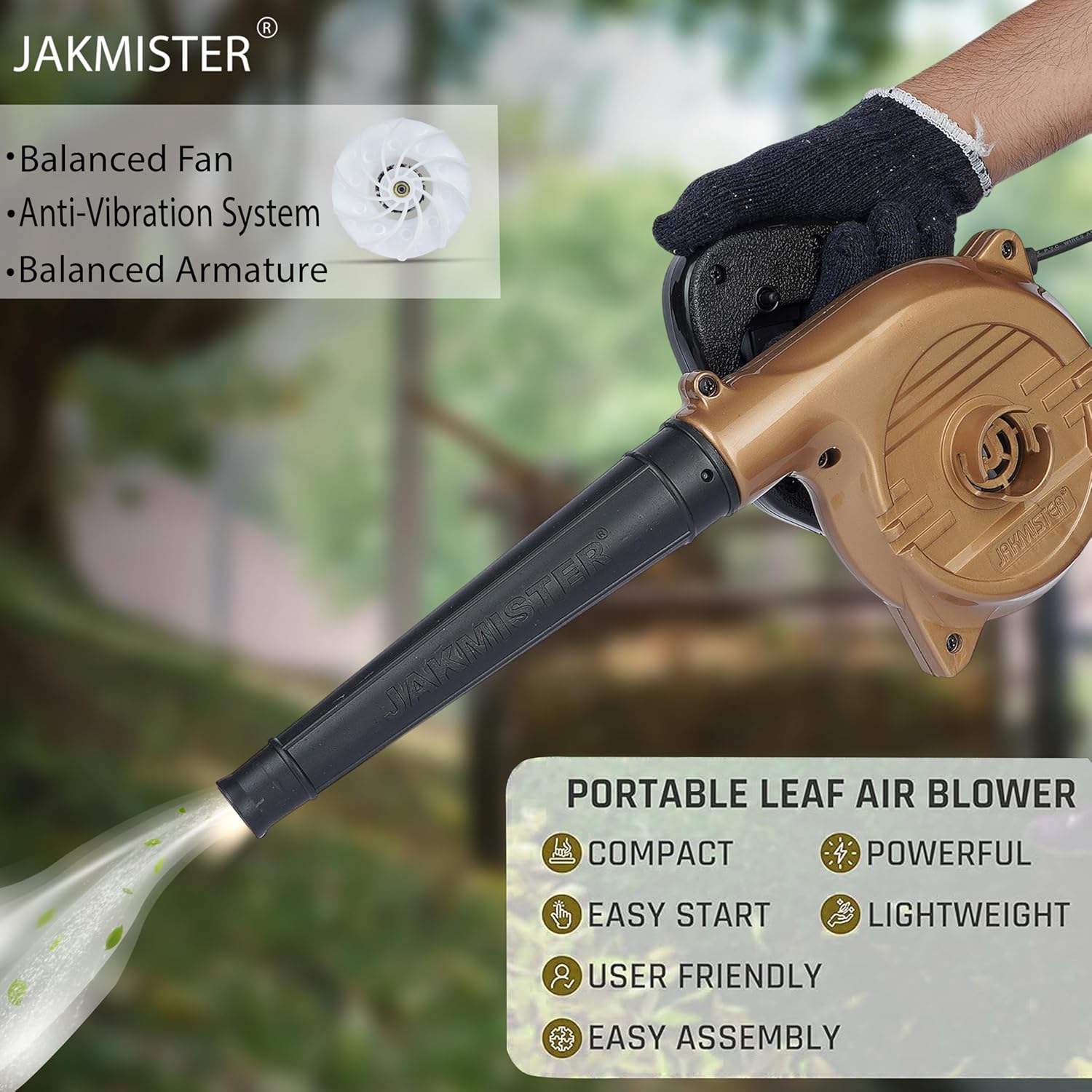 Jakmister Gold (Anti-Vibration) Unbreakable Plastic 770 W 17000RPM with Extension Pipe Air Blower